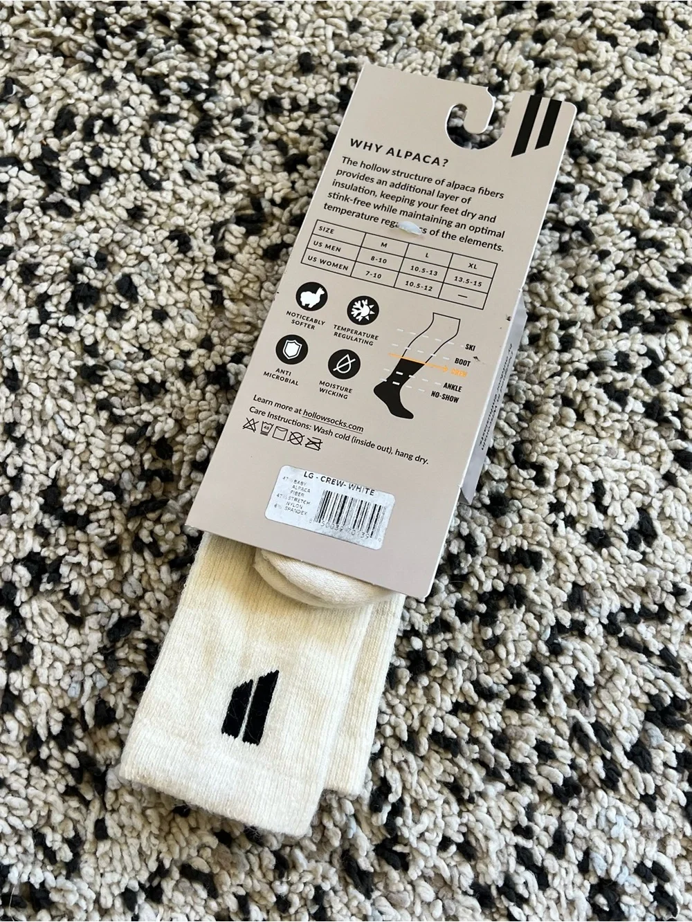 Hollow Alpaca Socks Crew White Unisex Adult Size Large